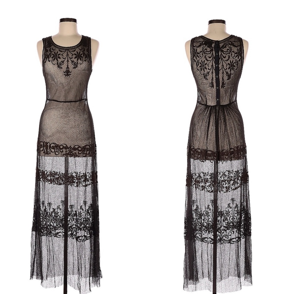 Johnny Was Biya Embroidered Lace Dress size S Brown Overlay Whimsigoth Dark
